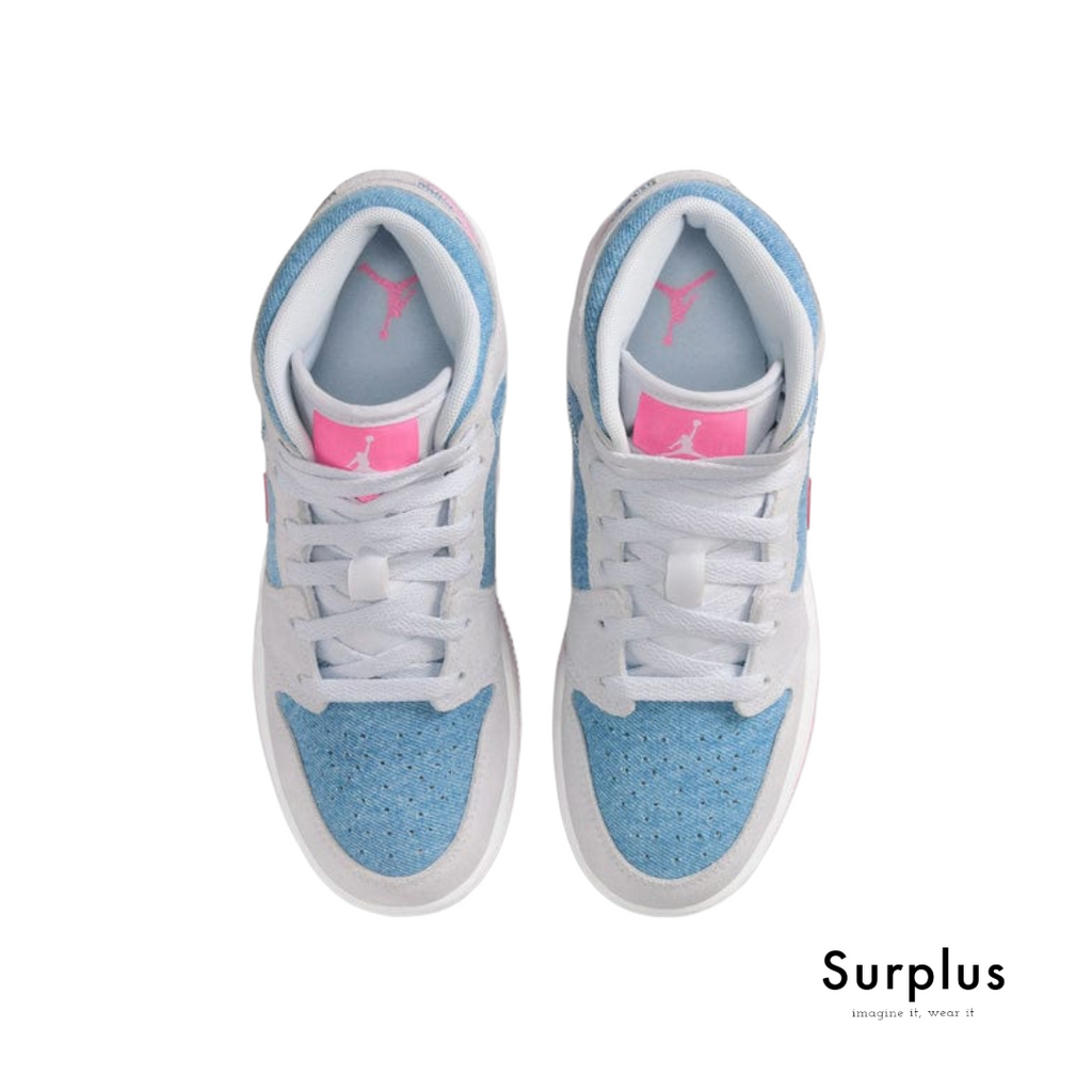Jordan 1 Mid SE Denim Sequin (GS) Cobalt Bliss/ White/ Pink Glow