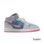 Jordan 1 Mid SE Denim Sequin (GS) Cobalt Bliss/ White/ Pink Glow