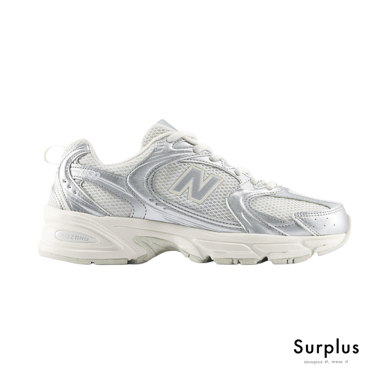 New Balance 530 White & Metallic Silver