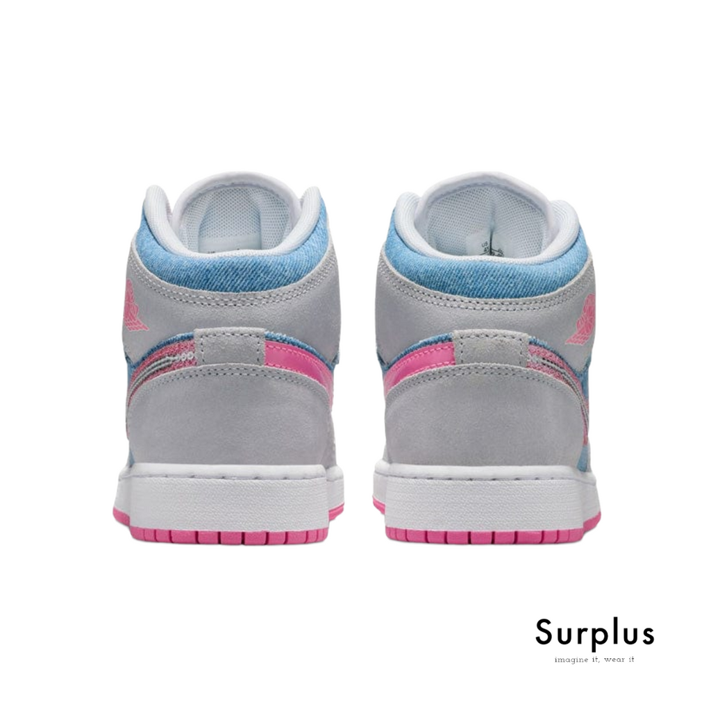 Jordan 1 Mid SE Denim Sequin (GS) Cobalt Bliss/ White/ Pink Glow