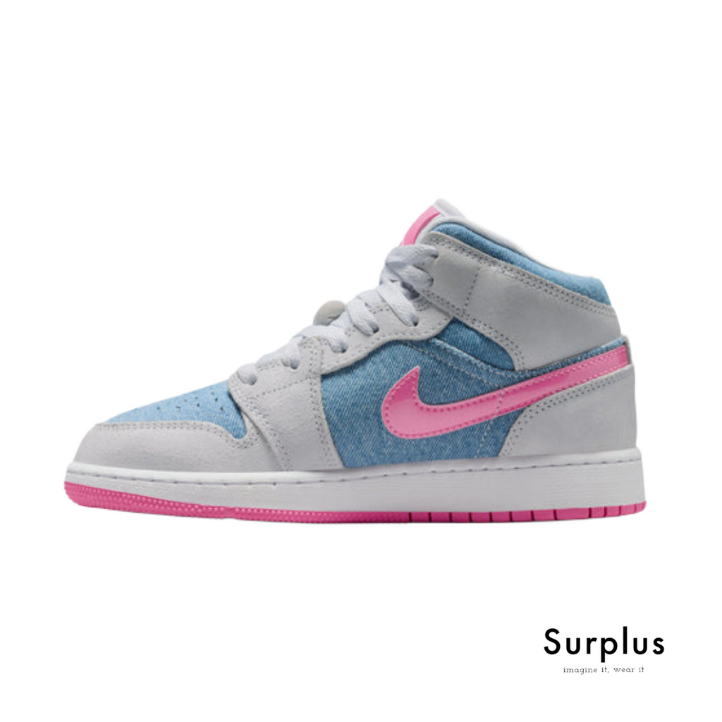 Jordan 1 Mid SE Denim Sequin (GS) Cobalt Bliss/ White/ Pink Glow