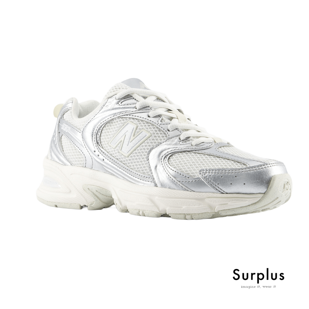 New Balance 530 White & Metallic Silver